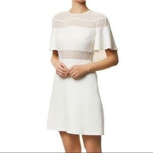 Sandro Angie Embroidered Crepe Flowy Mini Dress White Size 1 Small Cape Sleeve